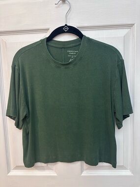 American Eagle Green Ribbed Crop Tee